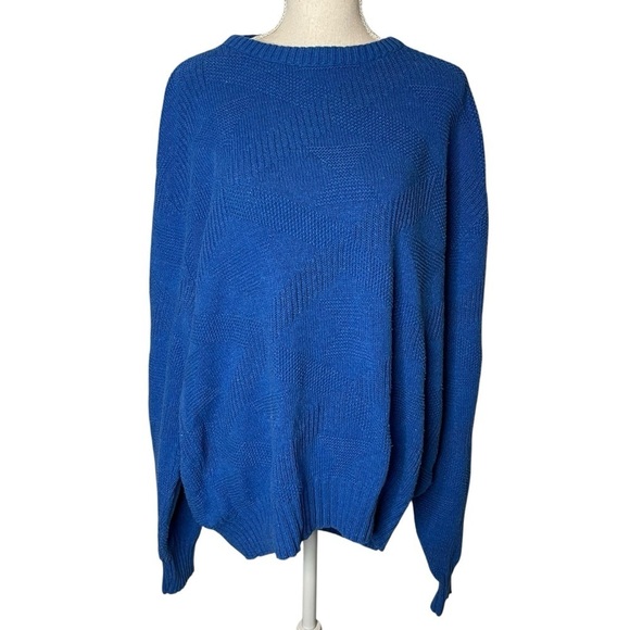 Vintage 90s Puritan Blue Thick Knit Grunge/Academia Crew Neck Sweater 2XL - Picture 1 of 9
